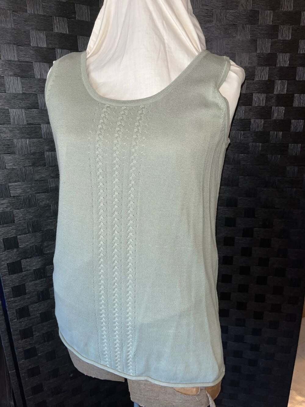 Joseph A. Sage Green Cable Knit Sleeveless Shell Tank Top Size M